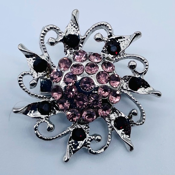 The Unbranded Brand Jewelry - Purple Austrian‎ Rhinestone Floral 1.5 inch Brooch Silver Toned Metal